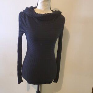 INC International Concepts cowl neck black ribbed sweater sz XS`